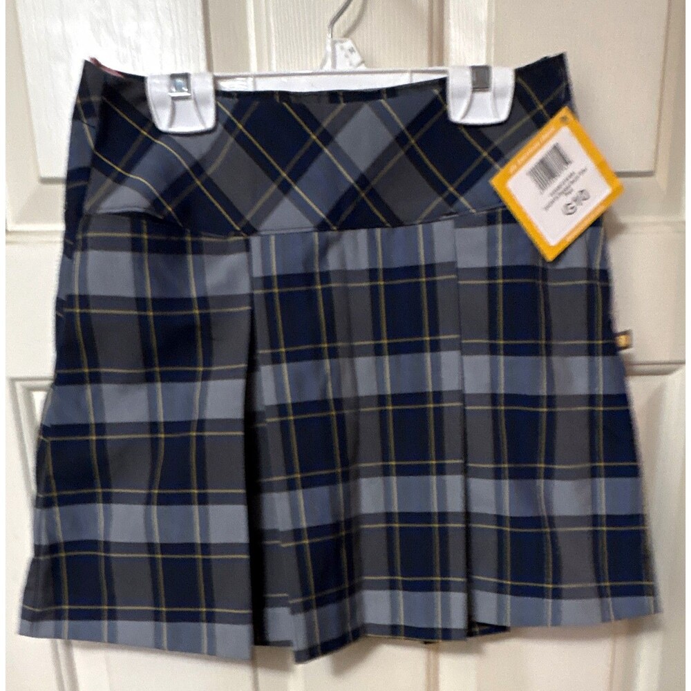 DENNIS Uniform Girls Plaid Pleated School Uniform Skirt Blue Gray Yellow G10